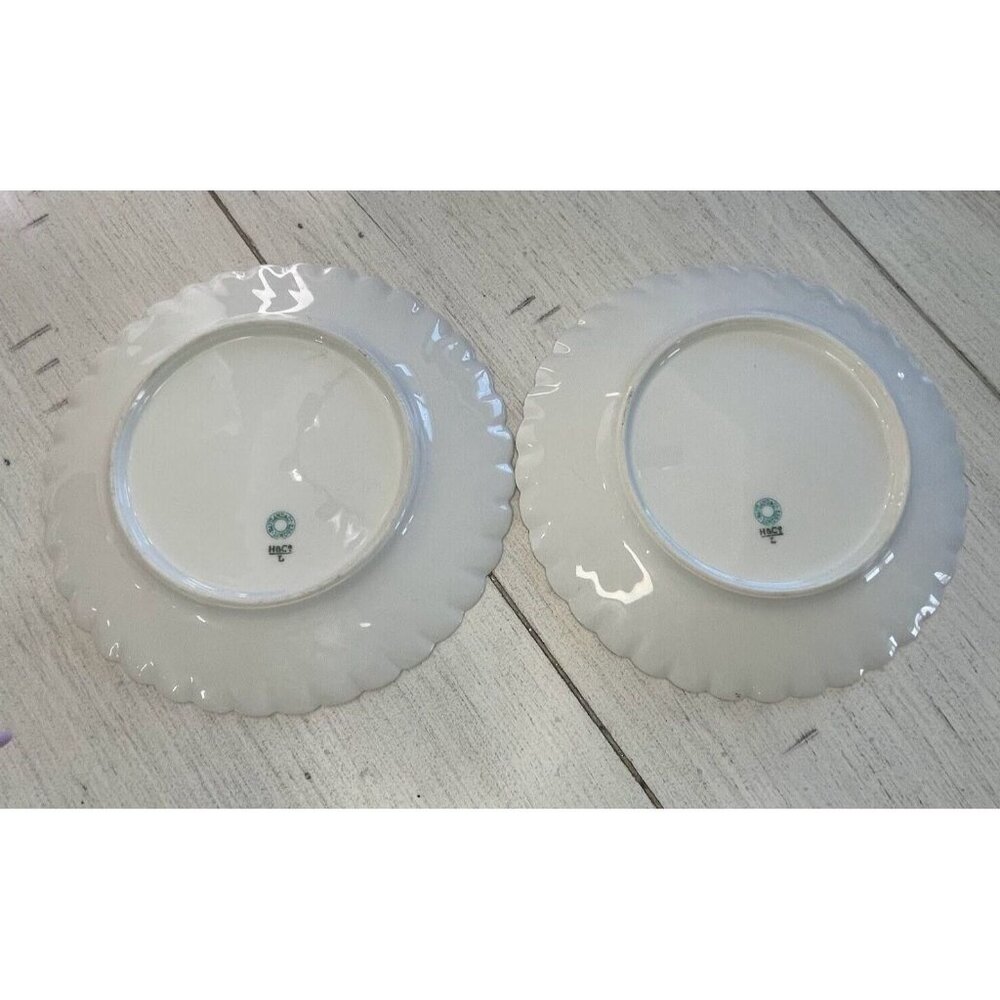 2 Antique Haviland Limoges Salad‎ Plates Brown Gold Yellow Floral Scalloped 8in - Picture 3 of 4